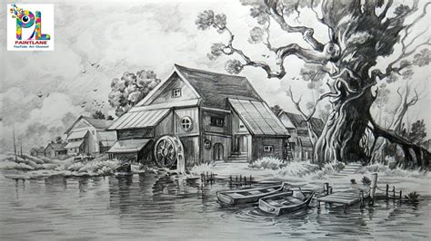 Pencil Drawing House Scenery - pencildrawing2019