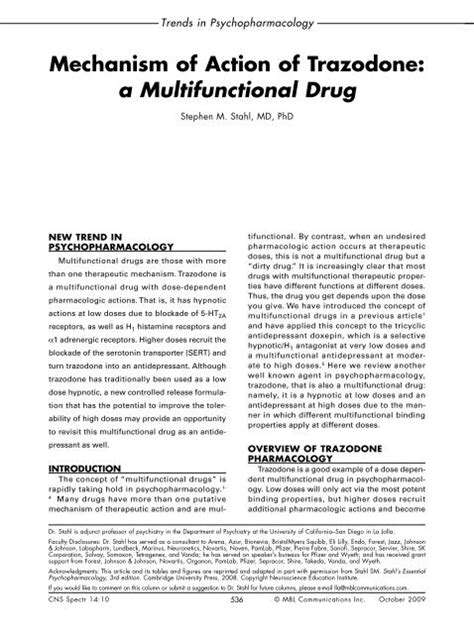 Mechanism of Action of Trazodone: a ... - CNS Spectrums