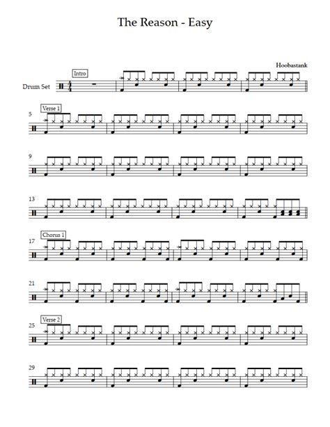 The Reason (Easy Level) (Hoobastank) - Drums Sheet Music