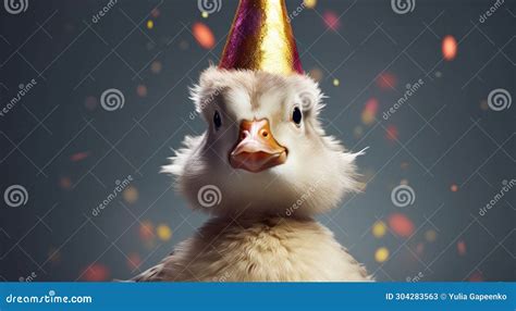 Little Duck Wearing a Party Hat Stock Image - Image of adorable ...