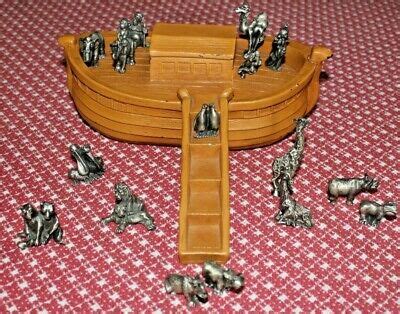 AWESOME NOAHS ARK Wood Ark with Pewter Figurines Noah and Animals 18 Pieces | eBay