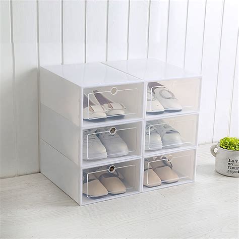 6Pc Storage Shoes Box Unisex Plastic Foldable Sneaker Display Box Shoe Container Clear Closet ...