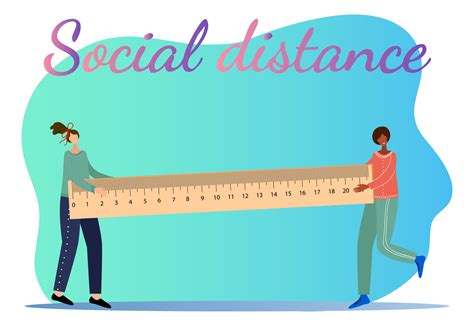 Social distance.People hold a ruler between them.Flat vector ...