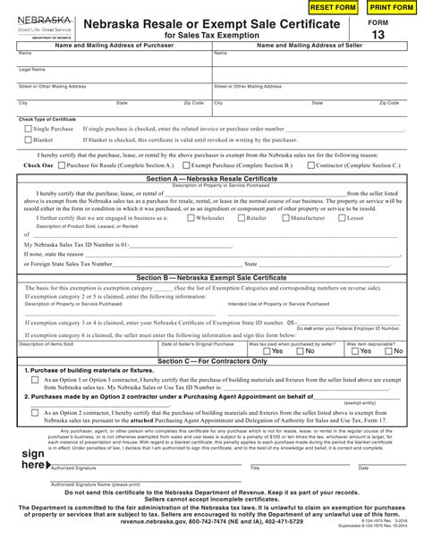 Form 13 Download Fillable PDF Or Fill Online Nebraska Resale Or Exempt ...