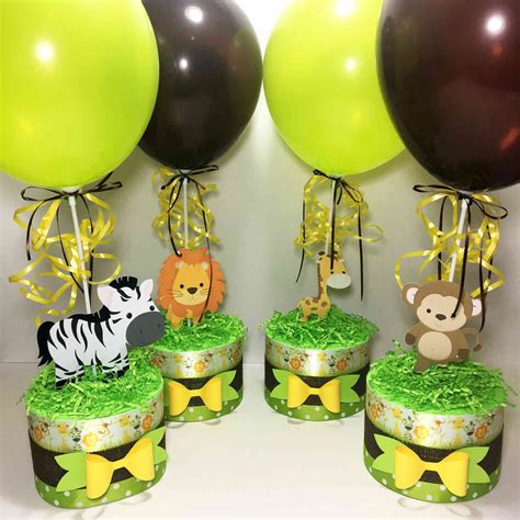 Set of 4 baby safari or jungle animal baby shower table centerpieces. These are not diap… | Zoo ...