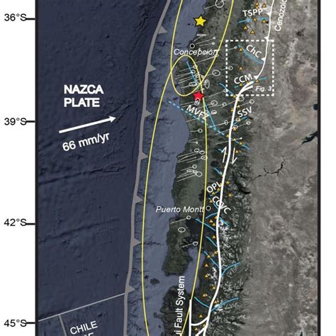 Southern Volcanic Zone of the Andes; Quaternary volcanoes are shown in ...