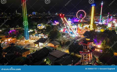 Night Aerial View of Prater Amusement Park in Vienna from Drone ...