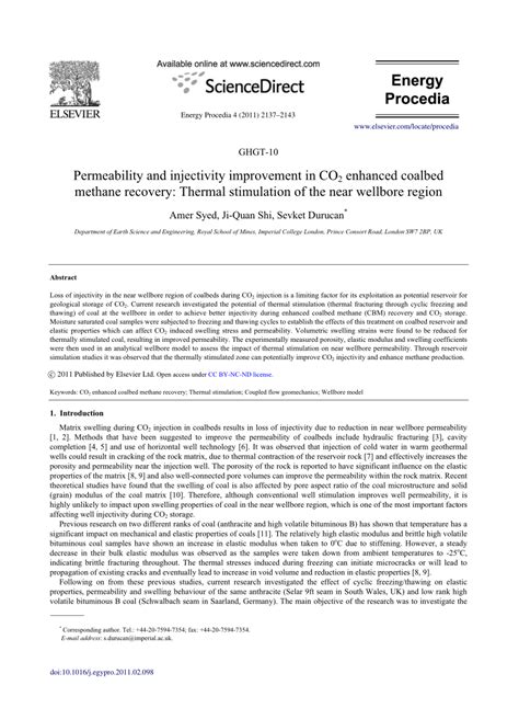 (PDF) Permeability and injectivity improvement in CO 2 enhanced coalbed methane recovery ...