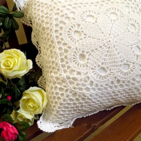 100% Cotton HandMade Crochet Cushion Cover Pillow Cover 40 x40 cm ...