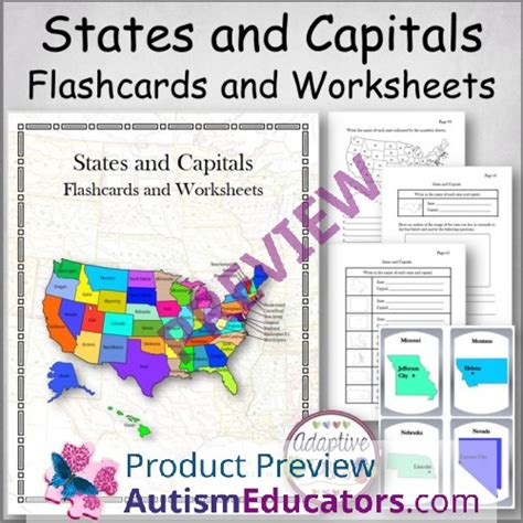 States and Capitals Flashcards and Worksheets