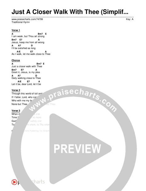 Just A Closer Walk With Thee (Simplified) Chords PDF (Traditional Hymn) - PraiseCharts