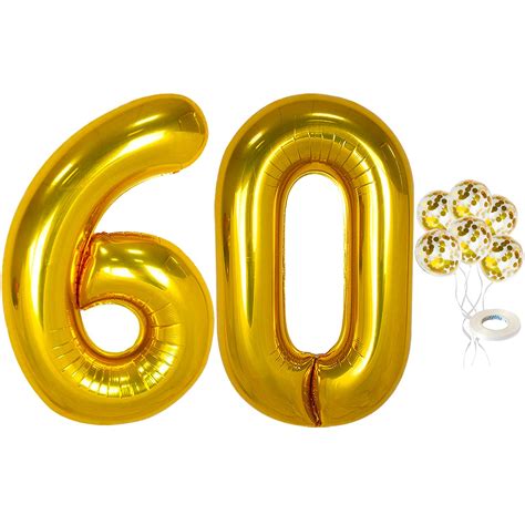 Buy Gold 60 Balloon Numbers with Gold Confetti Balloons - Large, 40 ...