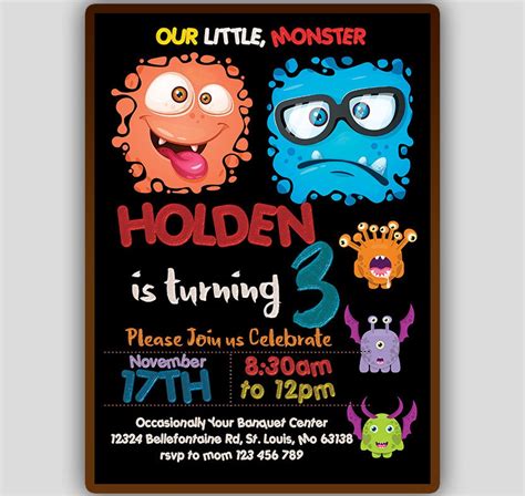 Monster Birthday Invitation Monster Birthday Party Invite - Etsy