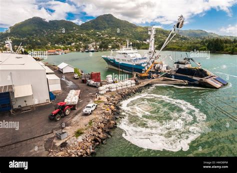 Seychelles, Indian Ocean, Mahe Island, Victoria, tuna boat on Port ...