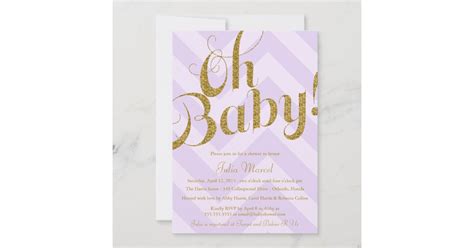 Glitter Baby Shower Invitation with Purple Chevron | Zazzle