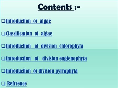 Types Of Algae Chart