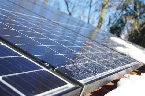 Solar PV Panels Covered by Frozen Ice and Snow during Winter Stock Image - Image of efficiency ...