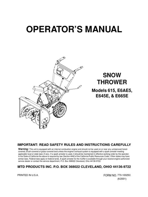 Snow Blower - MTD 31AE665E118 Owners Manual | Nut (Hardware) | Screw