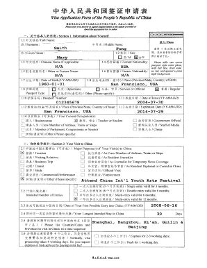 Visa Application Form China Example 2015-2024 - Fill and Sign Printable Template Online