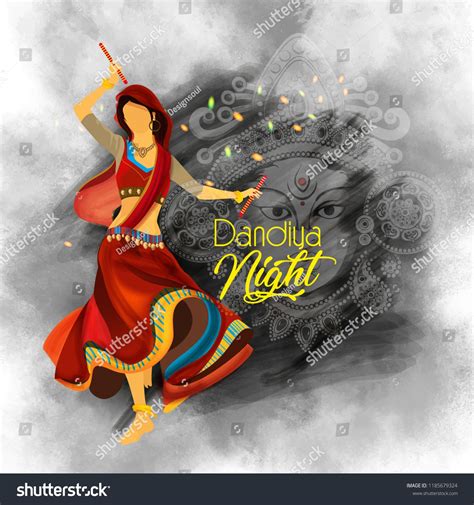 illustration of Indian woman playing Garba in Dandiya Night Navratri Dussehra festival of ...