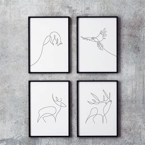 Modern Minimalist Abstract line drawing A4 Canvas Art Prints Animal Fox Shape Wall Picture Home ...