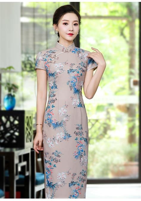 Nice Floral Print Chinese Dress Qipao Cheongsam - Beige - Qipao ...