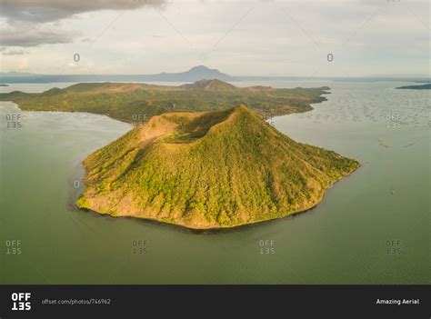 Aerial view of Taal volcano in Volcano Island, Talisay, Philippines. stock photo - OFFSET