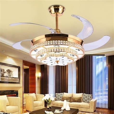 Modern Retractable Ceiling Fan Crystal Chandelier | My Aashis