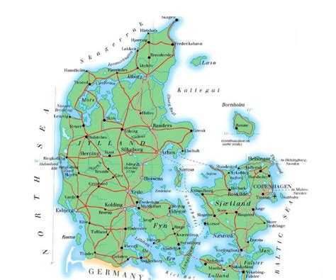 Large elevation map of Denmark with roads, cities and airports ...