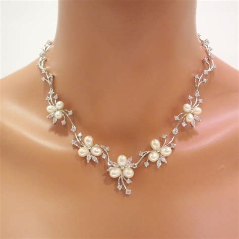 Pearl Bridal Necklace Set, Pearl Bridal Earrings, Wedding Jewelry Set, Bridal Freshwater Pearl ...