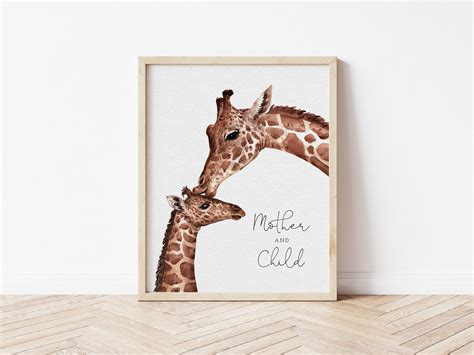 Baby and Mother Giraffe Illustration Nursery Wall Decor New | Etsy