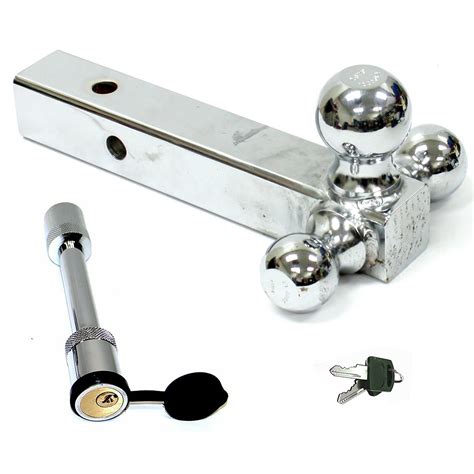 Tri Ball Chrome Trailer Tow Solid 2" Shank Hitch Receiver w/ 5/8" Key Lock Pin – EconoSuperStore