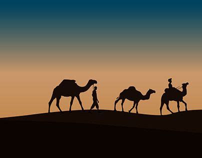 Two Caravan with camels in desert | Silhouette art, Desert drawing, Desert painting