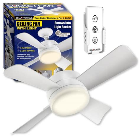 BELL+HOWELL Socket Fan 15.7 in. Indoor White Socket Ceiling Warm Light ...