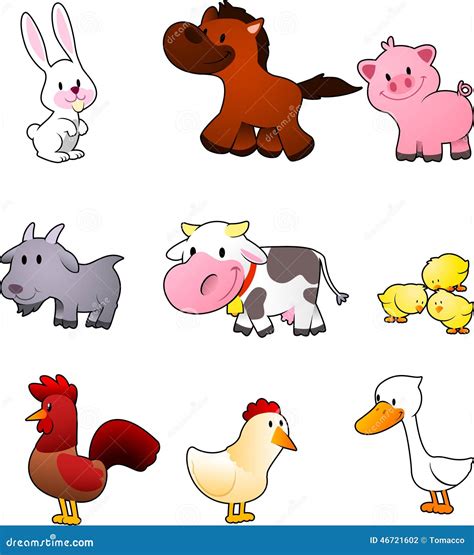 Farm animal cartoon set stock illustration. Illustration of bird - 46721602