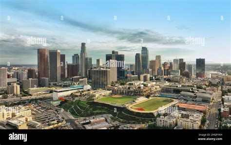 Los Angeles downtown skyline. Los angels city, downtown top aerial view Stock Photo - Alamy