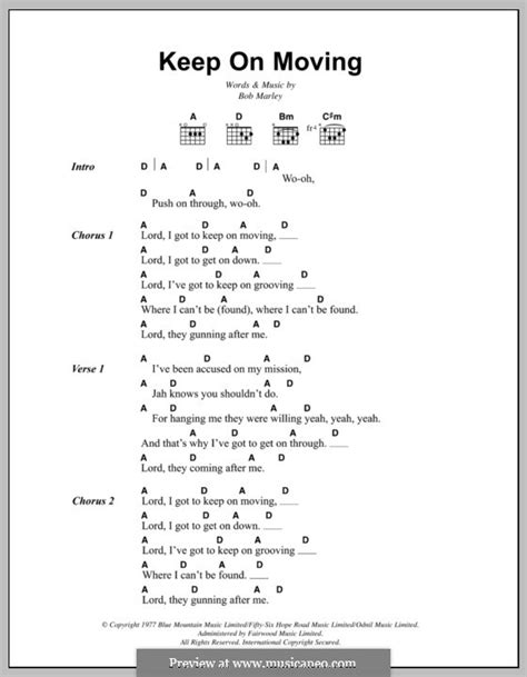 Keep on Moving by B. Marley - sheet music on MusicaNeo