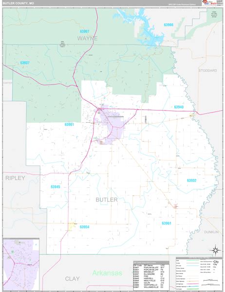 Butler County, MO Wall Map Premium Style by MarketMAPS - MapSales