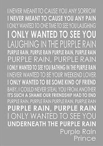 Prince Purple Rain - Lyrics Song Verse Print Canvas Word Wall Art ...