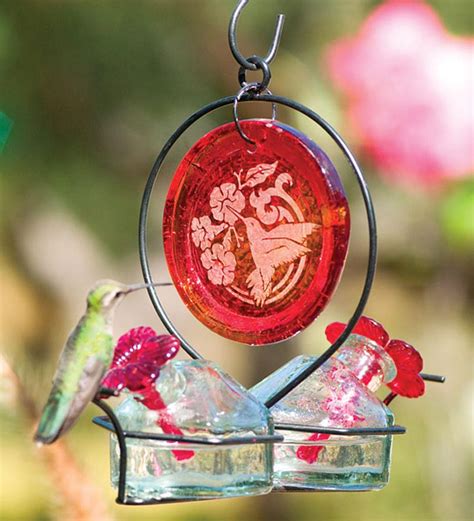 Red Medallion Glass Hummingbird Feeder | Bird Feeders | Wind and Weather