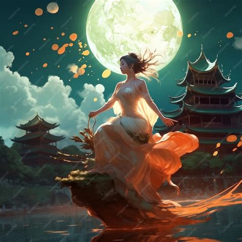 Premium AI Image | Ancient chinese girl flying towards the moon guang Ai generated art