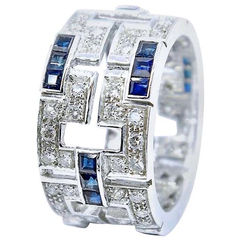 Sapphire Diamond Gold Band Ring For Sale at 1stDibs