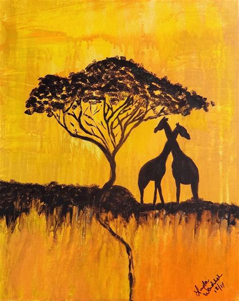 Safari sunset with giraffes acrylic painting Painting by Linda ...