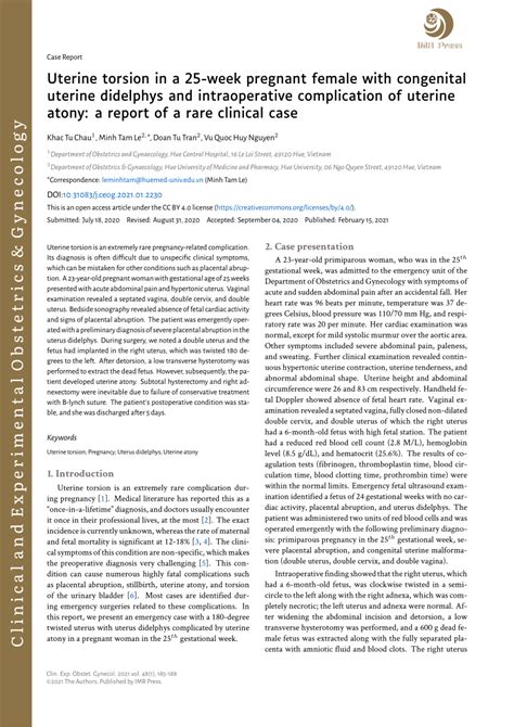 (PDF) Uterine torsion in a 25-week pregnant female with congenital ...