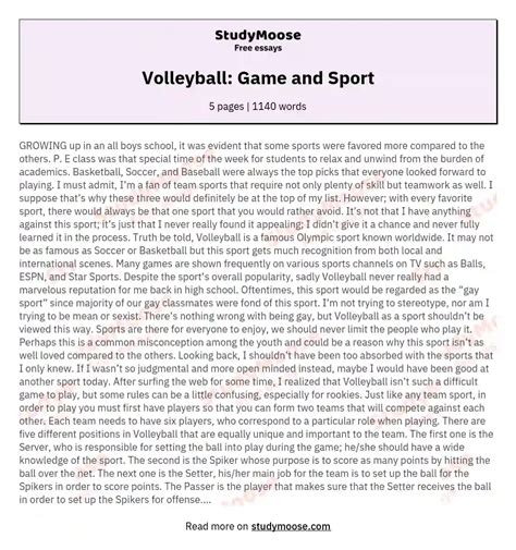 Volleyball: Game and Sport Free Essay Example