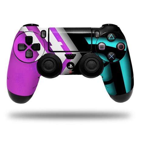 Skin for Sony PS4 Dualshock Controller PlayStation 4 Original Slim and Pro Black Waves Neon Teal ...