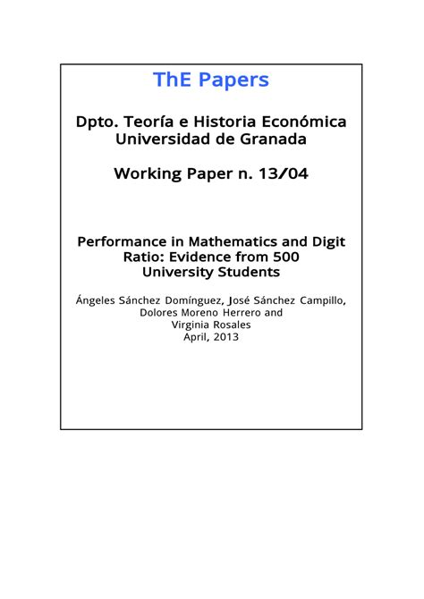 (PDF) Performance in Mathematics and Digit Ratio: Evidence from 500 University Students