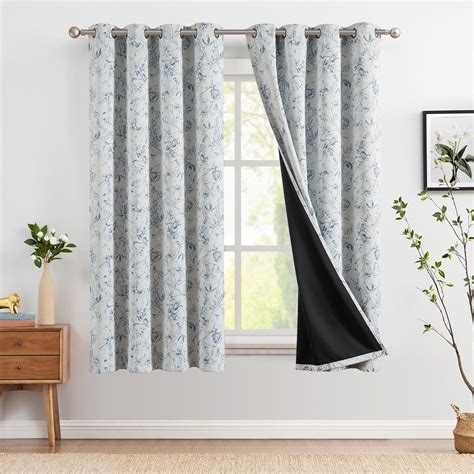 Amazon.com: jinchan 100% Blackout Floral Curtains 63 Inch Length Blue ...