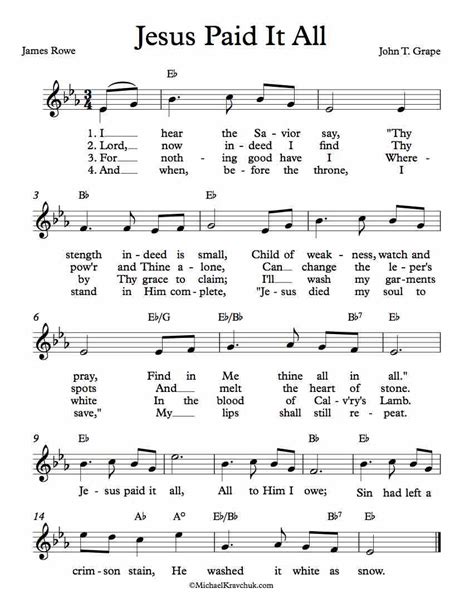 Free Lead Sheet – Jesus Paid It All – Michael Kravchuk