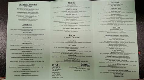 Menu at Thai Hut restaurant, Redding